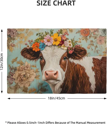Vista 4 de Juego de 6 manteles individuales de vaca de granja, lavables, diseño floral de vaca de primavera, resistentes al calor, de algodón, lino, para mesa