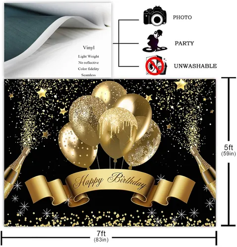 Vista 2 de Avezano Telón de fondo de cumpleaños con globo dorado con purpurina para niñas y mujeres, pancarta de fiesta de feliz cumpleaños, fotografía