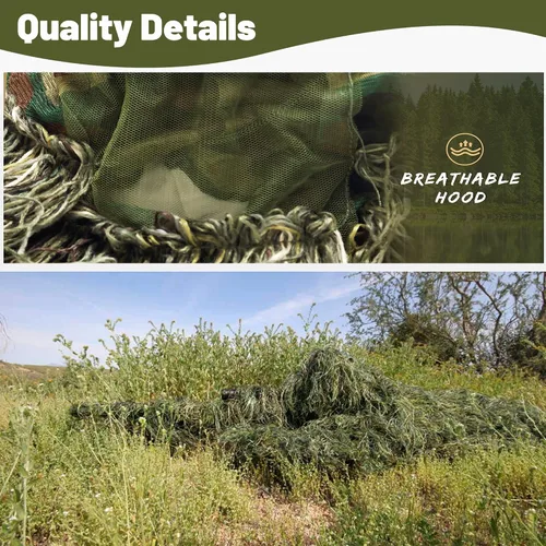 Vista 7 de MOPHOTO Traje de caza de camuflaje 3D 5 en 1, chaqueta, pantalones, capucha, bolsa de transporte para adultos y jóvenes, M/L, XL/XXL