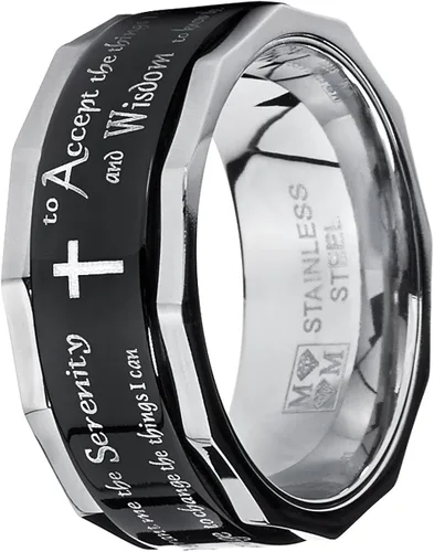Vista 2 de Metal Masters Co. Anillo giratorio de oración de serenidad con cruz religiosa de acero inoxidable negro para hombre y mujer, 0.354in, Metal, Sin