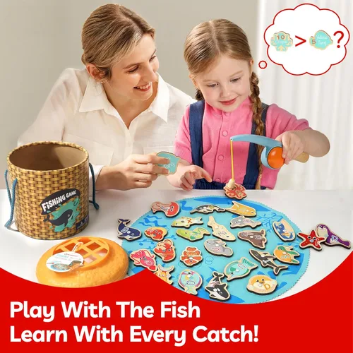 Vista 9 de TOP BRIGHT Juego Montessori de Pesca para Niños Pequeños - Juguetes Magnéticos de Pesca de Madera para Niños de 3 Años, Regalo para Niñas y Niños