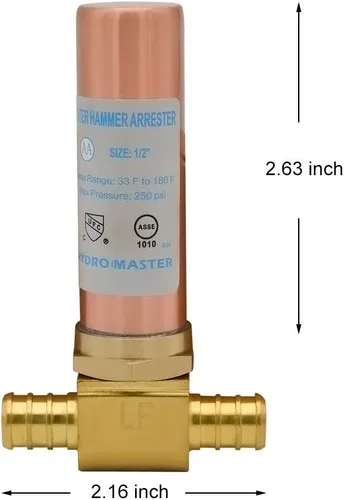 Vista 3 de HYDRO MASTER Tee Pararrayos de martillo de agua,latón limpio,1/2 "Pex x 1/2" Pex