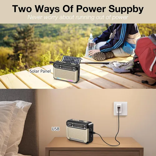 Vista 4 de G Keni Radio solar portátil AM FM SW con batería recargable, radio Bluetooth de onda corta, recepción fuerte, entrada de tarjeta USB/TF, panel