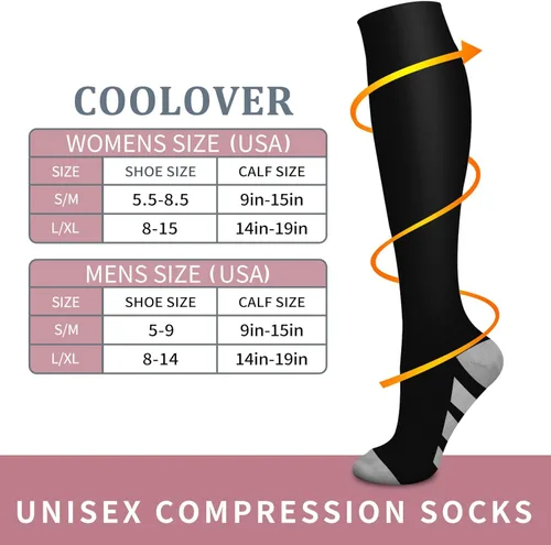 Vista 7 de COOLOVER Calcetines de compresión para mujeres y hombres (4 pares) - El mejor apoyo para correr, atletismo, enfermería, viajes, embarazo