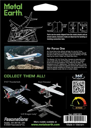 Vista 2 de Fascinations Kit de modelo de metal 3D Metal Earth Air Force One con pinzas