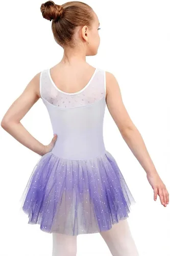 Vista 2 de EQSJIU Leotardo de ballet para niñas, danza, gimnasia, niñas pequeñas, vestidos de danza brillantes, conjuntos, leotardo con falda tutú para niños