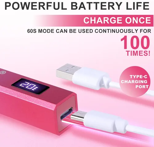 Vista 4 de MEKK Luz UV de mano de metal para uñas de gel, mini lámpara de uñas LED UV inalámbrica con pantalla LED y lámpara de curación flash alimentada por