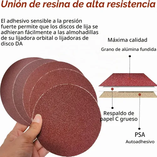 Vista 4 de 60 discos de lijado PSA de 6 pulgadas, 10 de cada uno de 80, 100, 120, 180, 240, 400, grano, 6 pulgadas, discos de papel de lija autoadhesivos