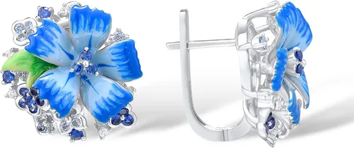 Vista 3 de Santuzza - Pendientes de plata de ley con flores esmaltadas y gemas de plata esterlina