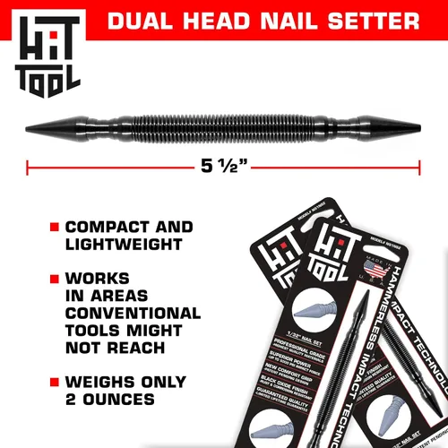 Vista 4 de HIT Tool s Juego de uñas 2 en 1 con resorte – Doble punta de 1/32 pulgadas y 2/32 pulgadas sin martillo – Herramienta de perforación ligera de alto