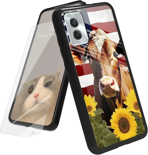 Vista 67 de Funda para Motorola Moto G Play 4G 2024 con protector de pantalla, parte trasera de vidrio templado + funda de silicona suave TPU absorción