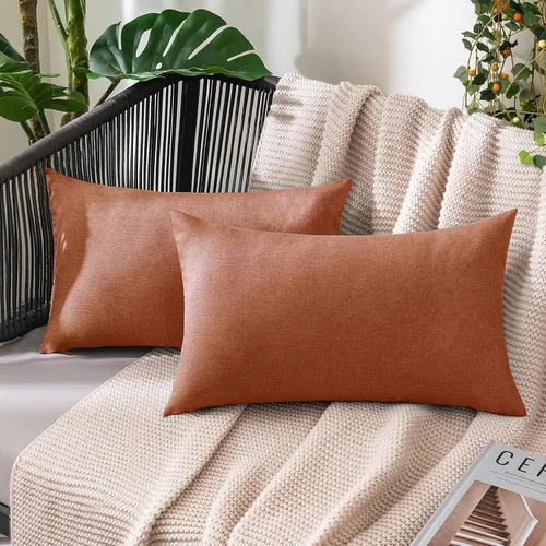 Vista 34 de MIULEE - Paquete de 2 fundas de almohada decorativas para exteriores, impermeables, sólidas, de imitación de lino, para jardín, casa de campo, Azul