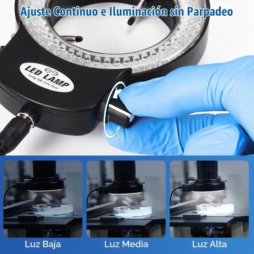 Vista 3 de Annhua Iluminación ajustable de luz de microscopio de anillo LED de 144, lámpara de microscopio Fuente de luz LED para microscopios estéreo de Negro