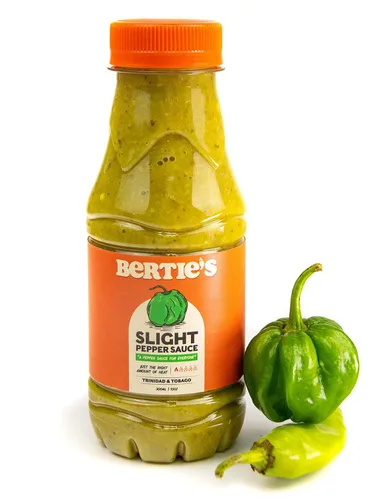 Vista 13 de Bertie's Salsa de pimienta original (10 onzas/10.1 fl oz), gran sabor y calor, hecha con pimientos amarillos frescos de Trinidad Moruga Red y Scotch
