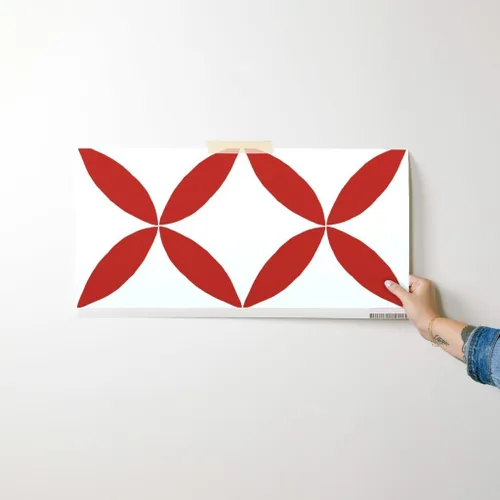 Vista 7 de Muestro de papel tapiz extraíble, círculo geométrico rojo, pétalos blancos, minimalista, floral, a gran escala, medio, cuatro pétalos, Scandi, casa