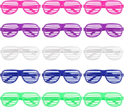 Vista 11 de Hooqict Paquete de 15 lentes de persiana de los años 80 y 90, regalos de fiesta de neón para niños y adultos, suministros de cumpleaños, accesorios