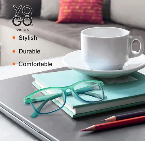 Vista 2 de Yogo Vision Blue Light Reading Glasses for Men and Women Two Tone Havana Rectangle Readers Set of 5