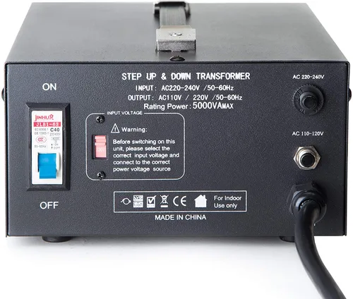 Vista 2 de Transformador de voltaje para aumentar o disminuir la tensión. 110 v/220 v, circuito de bloqueo de protección, de la marca ELC Negro