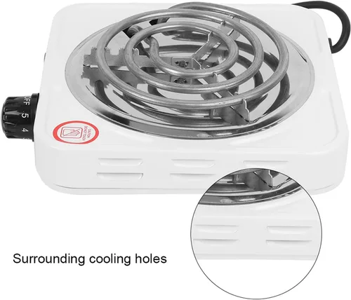 Vista 5 de Estufa eléctrica portátil de un solo tubo, quemador de encimera de acero inoxidable de 1000 W con termostato ajustable y protección contra
