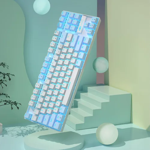 Vista 8 de MageGee Teclado mecánico para juegos al 75% con interruptor rojo, teclado retroiluminado azul LED, 87 teclas compacto TKL con cable para computadora
