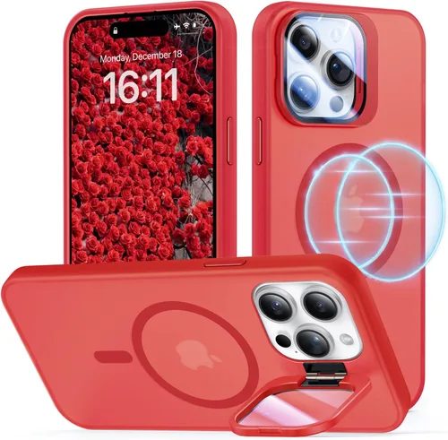 Vista 21 de Funda para iPhone 14 Pro, protección contra caídas de grado militar, compatible con MagSafe, soporte integrado y protector de lente de cámara, funda