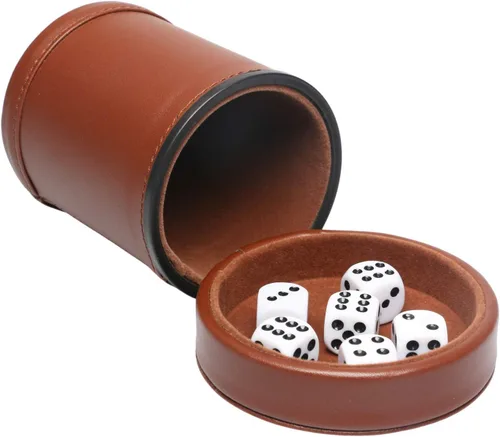 Vista 12 de Taza de dados de piel sintética con tapa, cuero sintético chocolate oscuro y marrón oscuro forrado de fieltro silencioso taza agitadora de dados