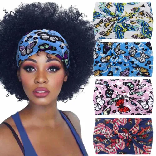 Vista 7 de Diademas para el cabello – Diademas bohemias de mariposa elásticas anudadas con estampado floral para mujeres y niñas, paquete de 4 (mariposa A)