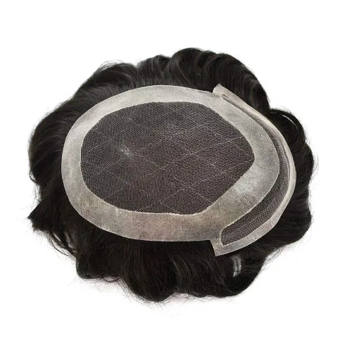 Vista 6 de LHC Pelucas de cabello humano para hombre, sistema de reemplazo de cabello Remy negro natural para hombres (5 x 7 pulgadas (WXL, 1B # negro natural)