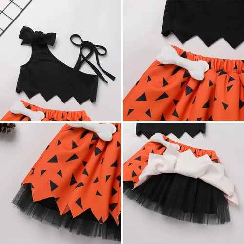 Vista 5 de IDOPIP Disfraz de Bam Bam para niños, disfraz de cavernícola, de la edad de piedra para niña, niño, Halloween, cosplay, sesión de fotos, 6M-6T
