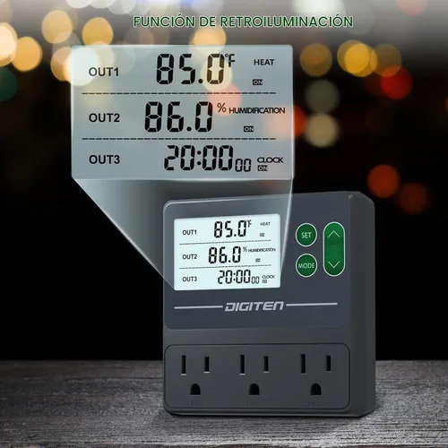Vista 5 de Controlador de temperatura y humedad de doble sonda, sensores independientes para control preciso de temperatura y humedad, compatible