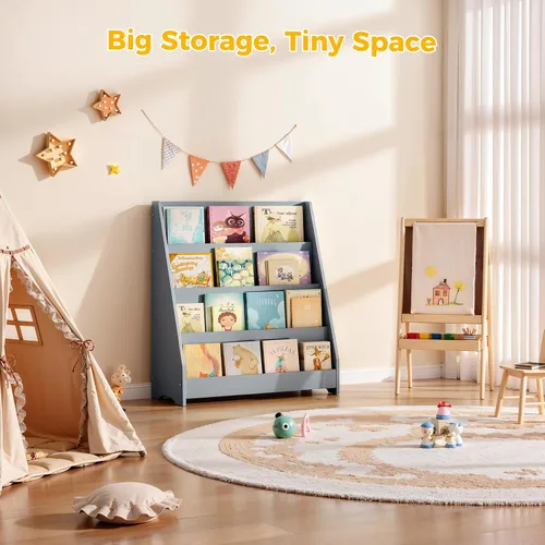 Vista 7 de Tatub Estantería de madera para niños de 4 niveles, color gris