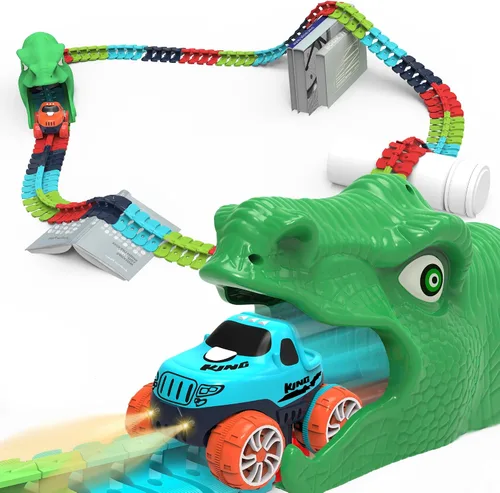 Vista 9 de Juguete de Pista de Carreras para Niños con Coche con Luz LED, Pista de Carreras Eléctrica Flexible Intercambiable con Batería para Niños y Niñas