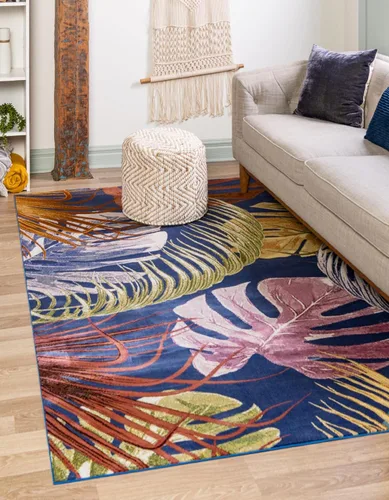 Vista 26 de Unique Loom Blossom Collection - Alfombra rectangular de 2 x 3 pies, color marfil y azul