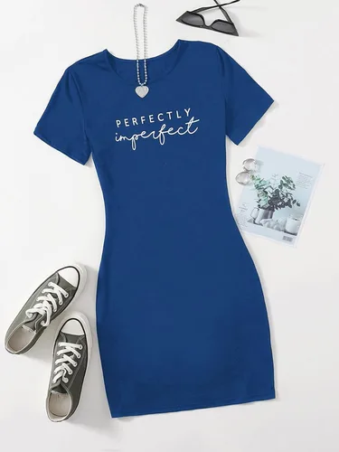Vista 4 de Floerns Vestido corto ajustado de manga corta con cuello redondo para mujer