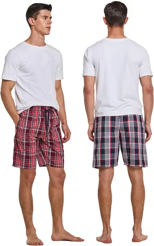 Vista 6 de Pantalones cortos tejidos de popelín 100% algodón a cuadros de los hombres
