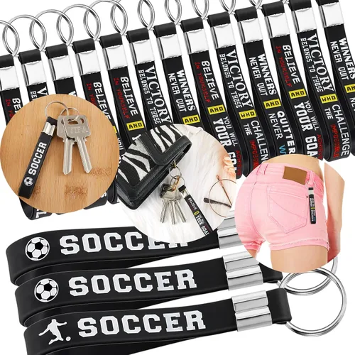 Vista 5 de MTLEE 12 llaveros de fútbol a granel con citas motivacionales, llaveros de fútbol para fanáticos de los deportes de equipo, escuela, carnaval