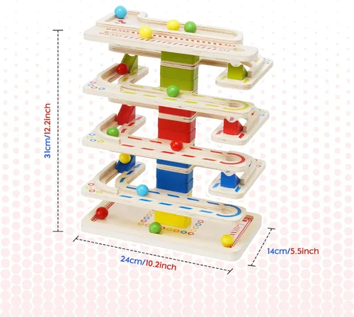 Vista 5 de Montessori - Juguete de bola de madera para niños pequeños, juguete educativo de madera para carreras de pistas de carreras, juguetes sensoriales