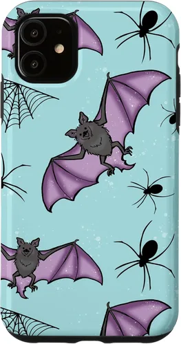 Vista 8 de iPhone 16 lindo vampiro murciélago decoración de Halloween para niñas púrpura y menta caso