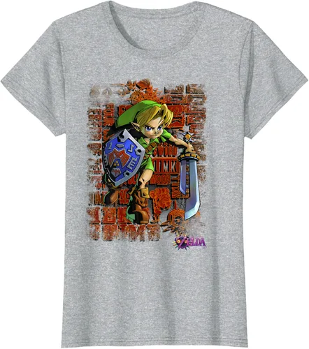 Vista 24 de Legend of Zelda Majoras Mask Link Action Retrato Camiseta Negro