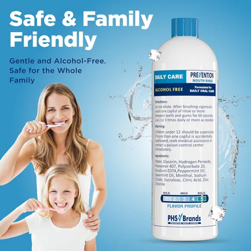 Vista 5 de Prevention Daily Care Enjuague bucal sin alcohol, peróxido de hidrógeno blanqueamiento dental con doble menta calmante para tratamiento del mal