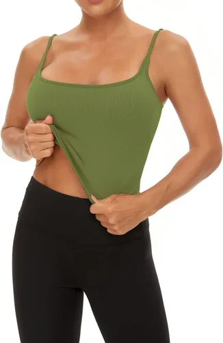 Vista 4 de FelFory Longline - Sujetador deportivo sin costuras para mujer, brasier deportivo acanalado para entrenamiento, top acolchado para fitness, yoga