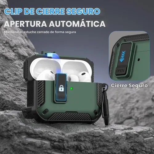 Vista 4 de Maxjoy Funda para AirPods Pro 3 2025, MagSafe compatible con bloqueo automático, funda protectora a prueba de golpes con soporte para teléfono Verde
