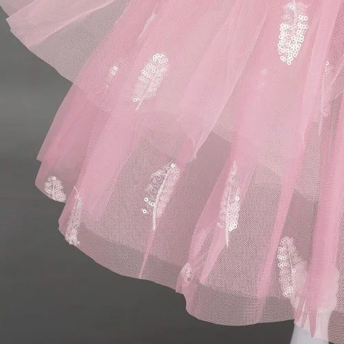 Vista 4 de AFAVOM Vestido de ballet con lentejuelas y flecos para niñas pequeñas, vestido de ballet con purpurina y plumas, tutú con falda, leotardo