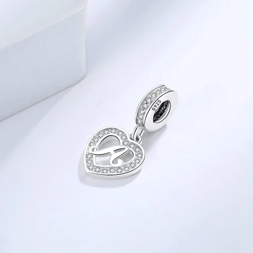 Vista 6 de Dijes de plata de ley 925 con letras del alfabeto A Z para pulseras europeas Pandora para esposa hija mamá regalo de cumpleaños color M