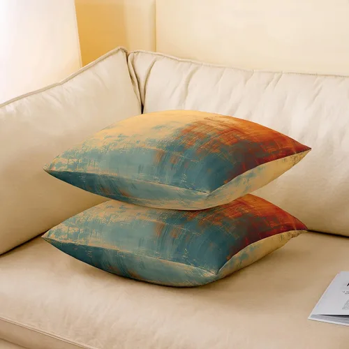 Vista 3 de Feelyou Funda de almohada abstracta vintage de 16 x 16 pulgadas, suave, azul y marrón, con pintura de óxido desordenada, funda de cojín para sala