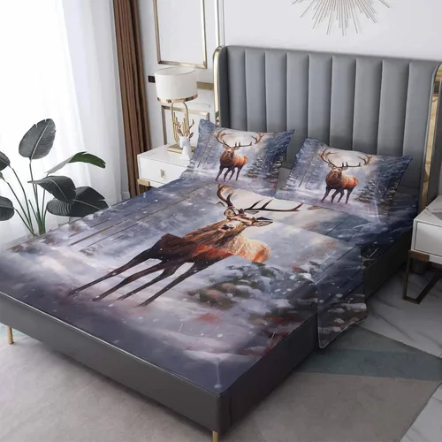 Vista 9 de Juego de sábanas de Navidad tamaño individual, sábanas de Papá Noel, microfibra suave, bolsillo profundo, sábanas y fundas de almohada estampadas
