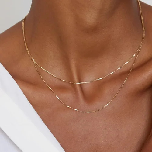 Vista 2 de CHESKY Collares de varias capas para mujer, collar de cadena chapado en oro de 14 quilates con eslabones cubanos, clip de papel, cierre de palanca