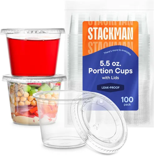Vista 7 de Mini vasos de plástico para soufflé con tapas [2 oz - 100 juegos] Vasos para shots de gelatina - Vaso de 2 oz, recipientes pequeños para condimentos