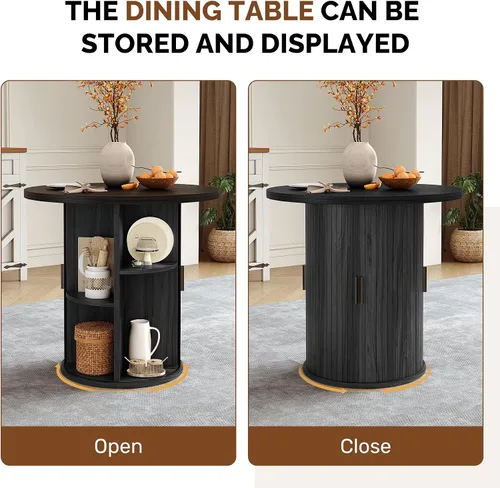 Vista 107 de Miereirl Moderno juego de comedor de 5 piezas para mesa redonda de madera de 4,31.5 pulgadas con estante de almacenamiento semiabierto y puerta