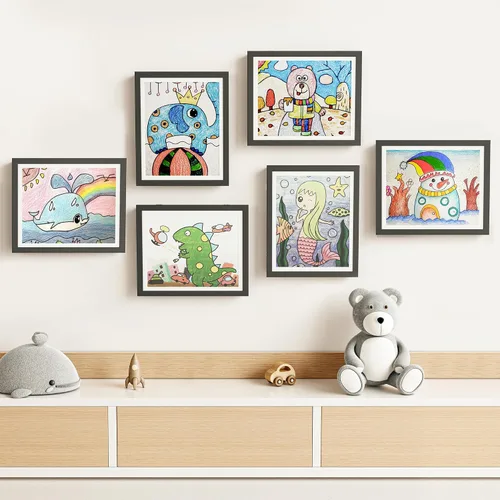 Vista 5 de BAIJIALI Marcos de arte negros para obras de arte infantiles, apertura frontal con capacidad para 150 dibujos, manualidades 3D, 2 paquetes de 8.5 x